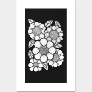 Flowers, stylised black and white daisies Posters and Art